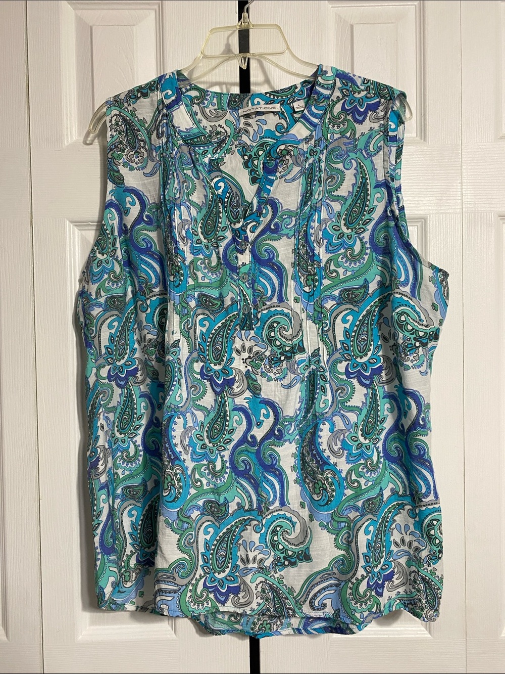 Notations sleeveless lightweight floral cotton blouse shirt top size LARGE